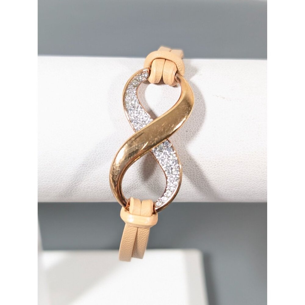 Swarovski Leather Infinity Crystal Bracelet Gold Tone Tan 6.5"